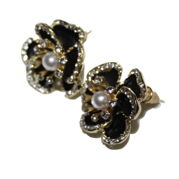 Rhinestone Flower Pearl Earrings - Picture 6 of 16